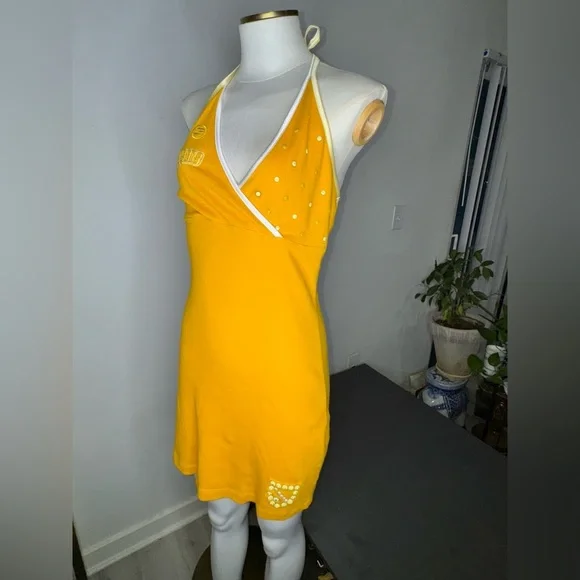 Y2k Pepe Jeans Yellow Halter Dress - Picture 3 of 14